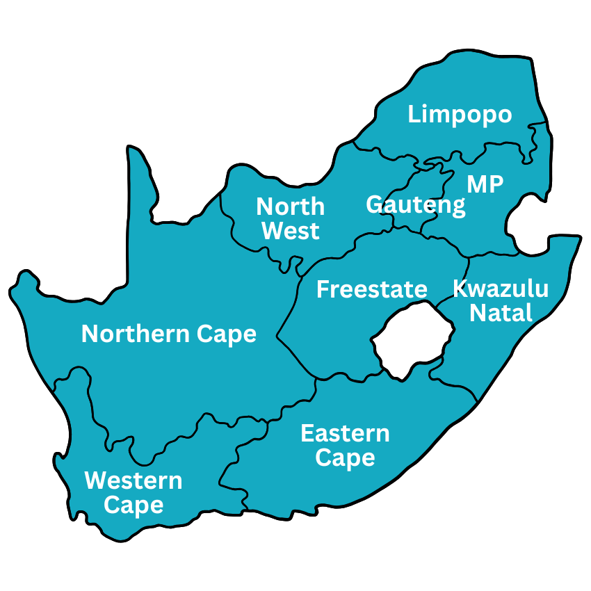 South Africa coverage map showing TouchPoiint Network reach across all provinces