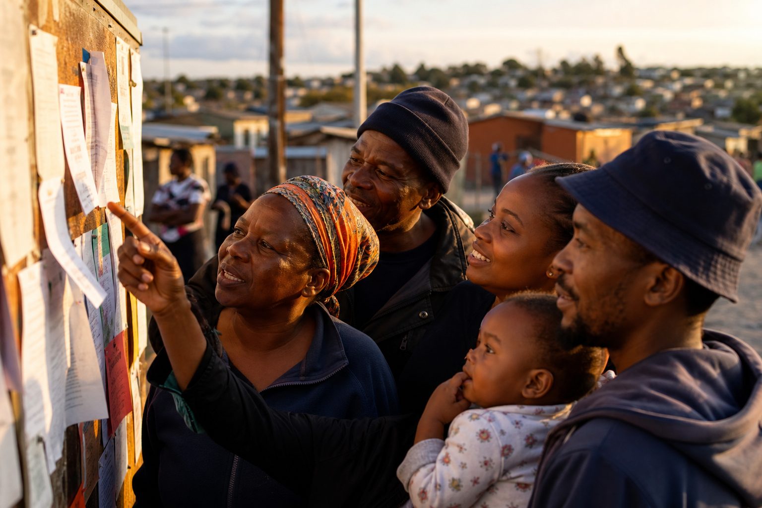 Community members gathered near a communal facility